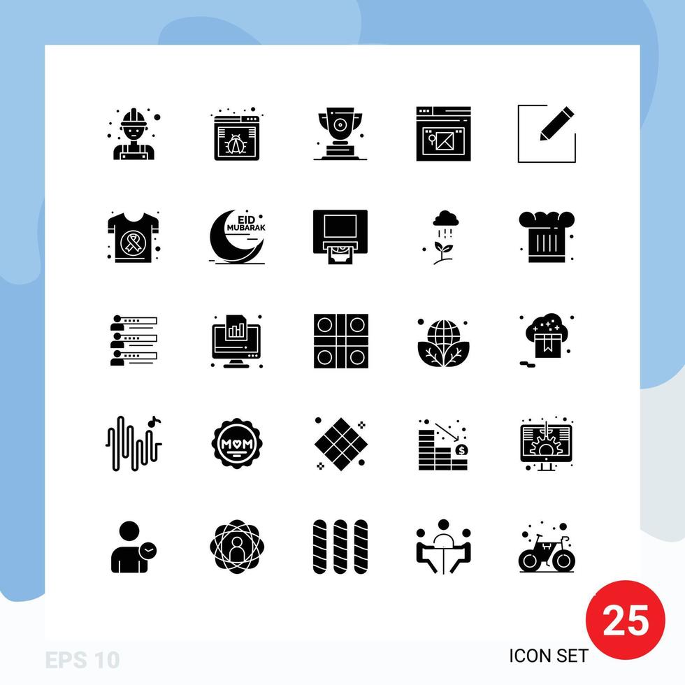User Interface Pack of 25 Basic Solid Glyphs of compose web trophy page first Editable Vector Design Elements