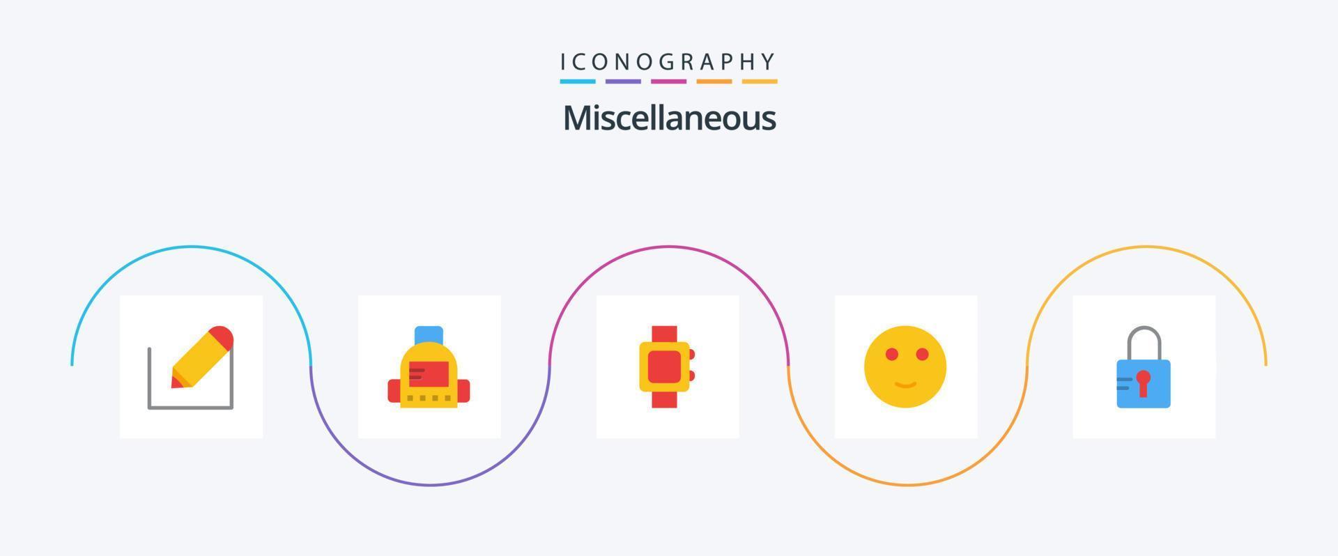 paquete de íconos misceláneos de 5 planos que incluye . bloqueado. reloj. cerrar. escuela vector