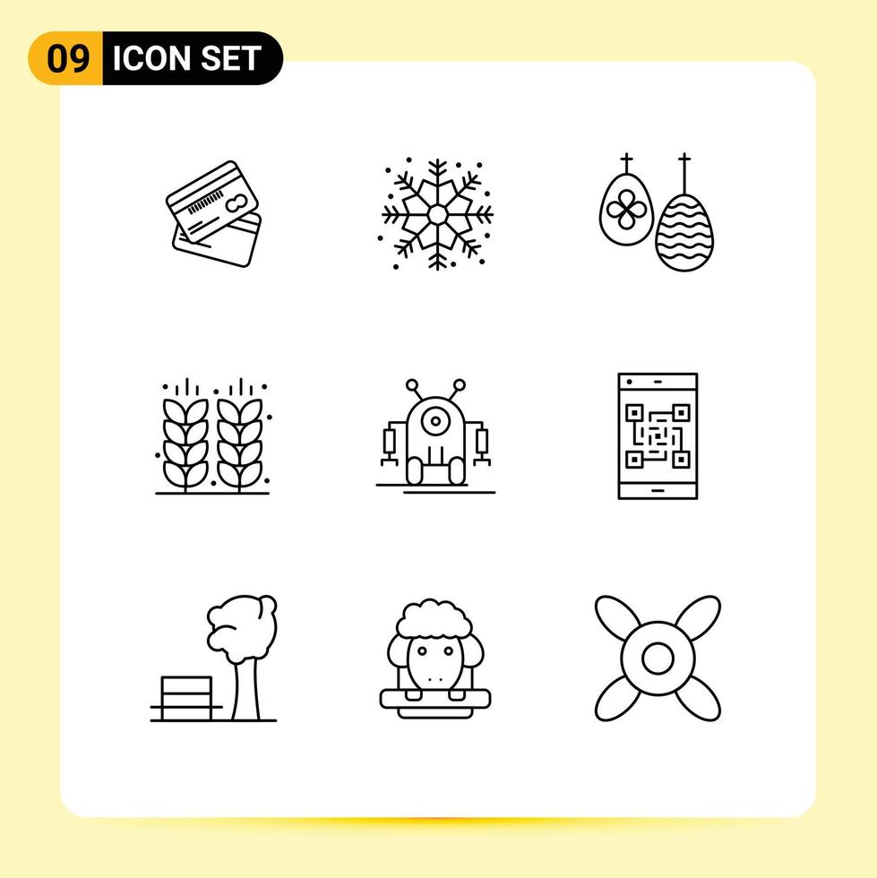 Set of 9 Modern UI Icons Symbols Signs for field farm snowflake agriculture egg Editable Vector Design Elements