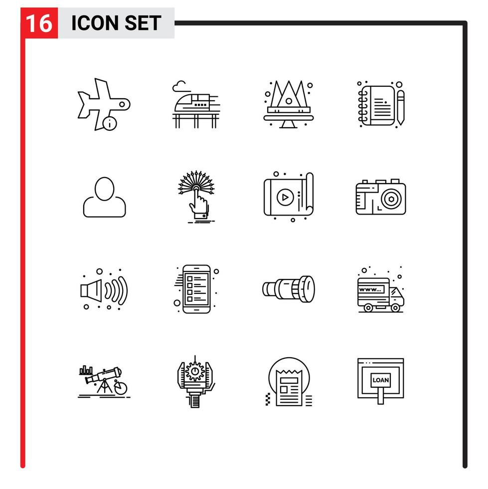 Stock Vector Icon Pack of 16 Line Signs and Symbols for user administrator crown edit comment Editable Vector Design Elements