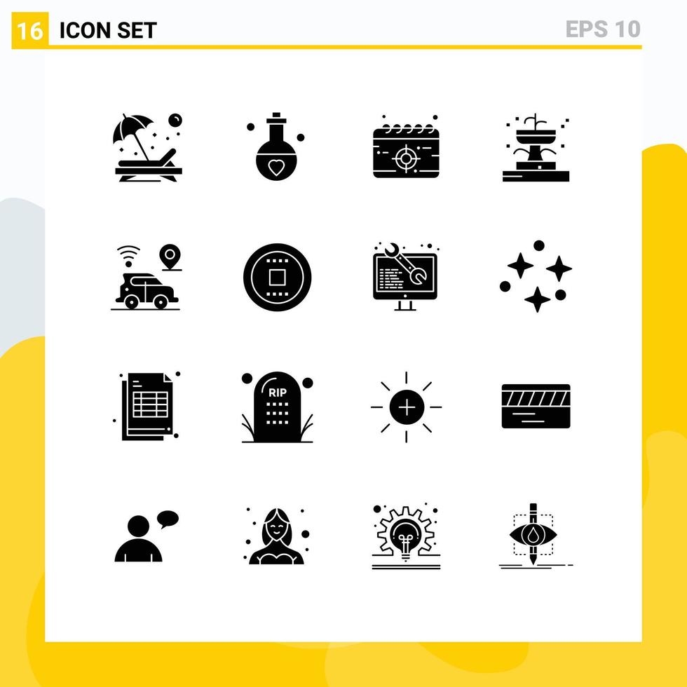 Set of 16 Modern UI Icons Symbols Signs for park fountain perfume buildings mission Editable Vector Design Elements