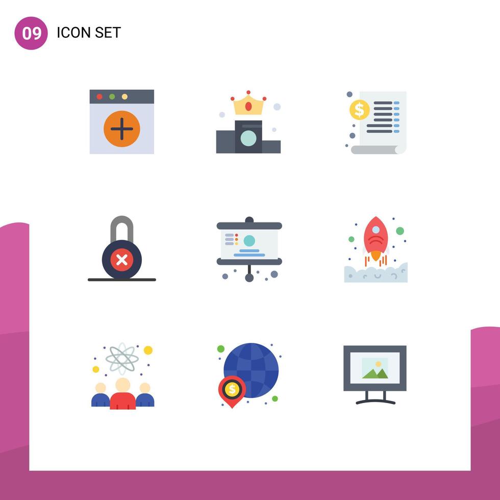 Set of 9 Modern UI Icons Symbols Signs for presentation chart file board private Editable Vector Design Elements