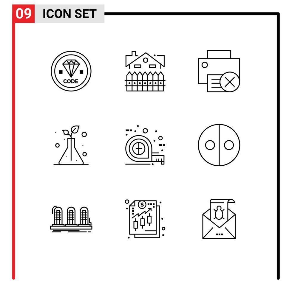 Editable Vector Line Pack of 9 Simple Outlines of trees science fence printer gadget Editable Vector Design Elements