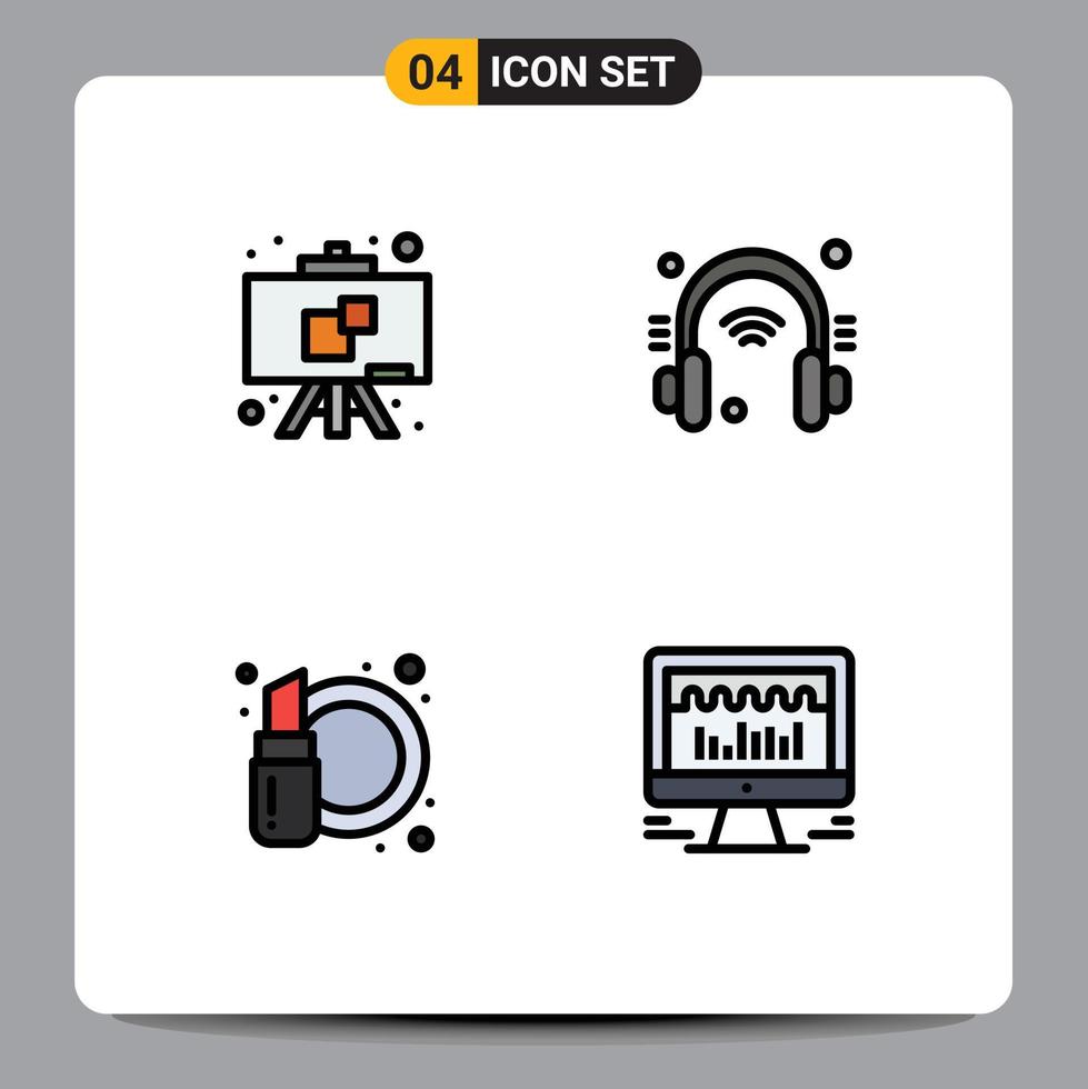 Modern Set of 4 Filledline Flat Colors Pictograph of chalkboard cosmetics headphone internet of things computer Editable Vector Design Elements