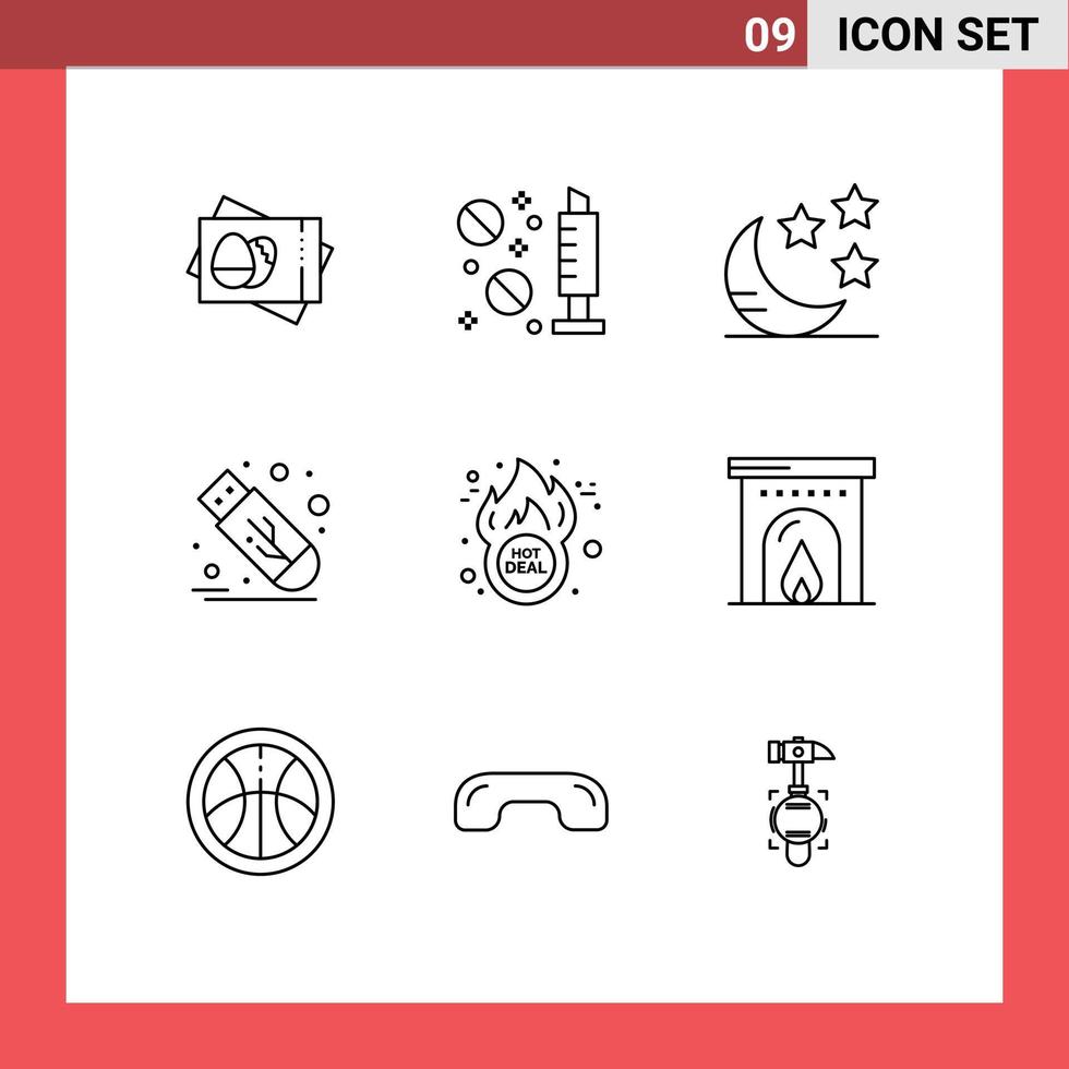 Group of 9 Modern Outlines Set for discount cyber crescent usb flash Editable Vector Design Elements