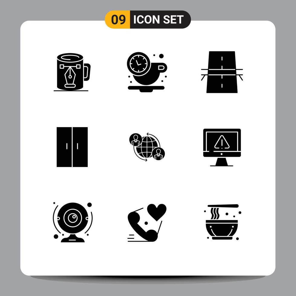 Solid Glyph Pack of 9 Universal Symbols of wardrobe home time furniture grid Editable Vector Design Elements