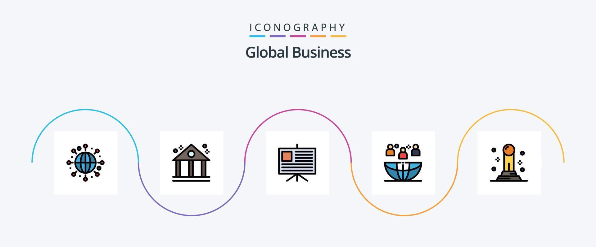 paquete de 5 iconos planos llenos de línea de negocio global que incluye . Finanzas. presentación. negocio. reunión vector