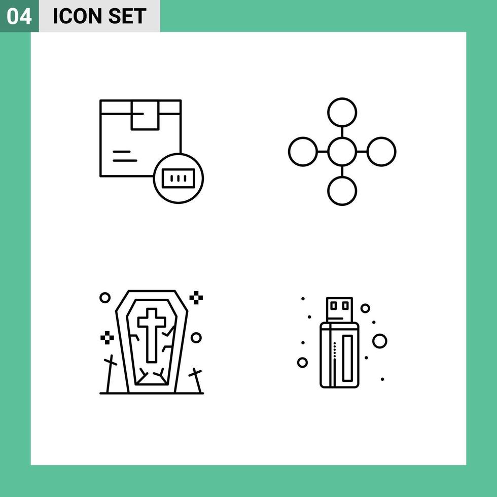 4 Universal Filledline Flat Colors Set for Web and Mobile Applications barcode coffin shipping link ghost Editable Vector Design Elements