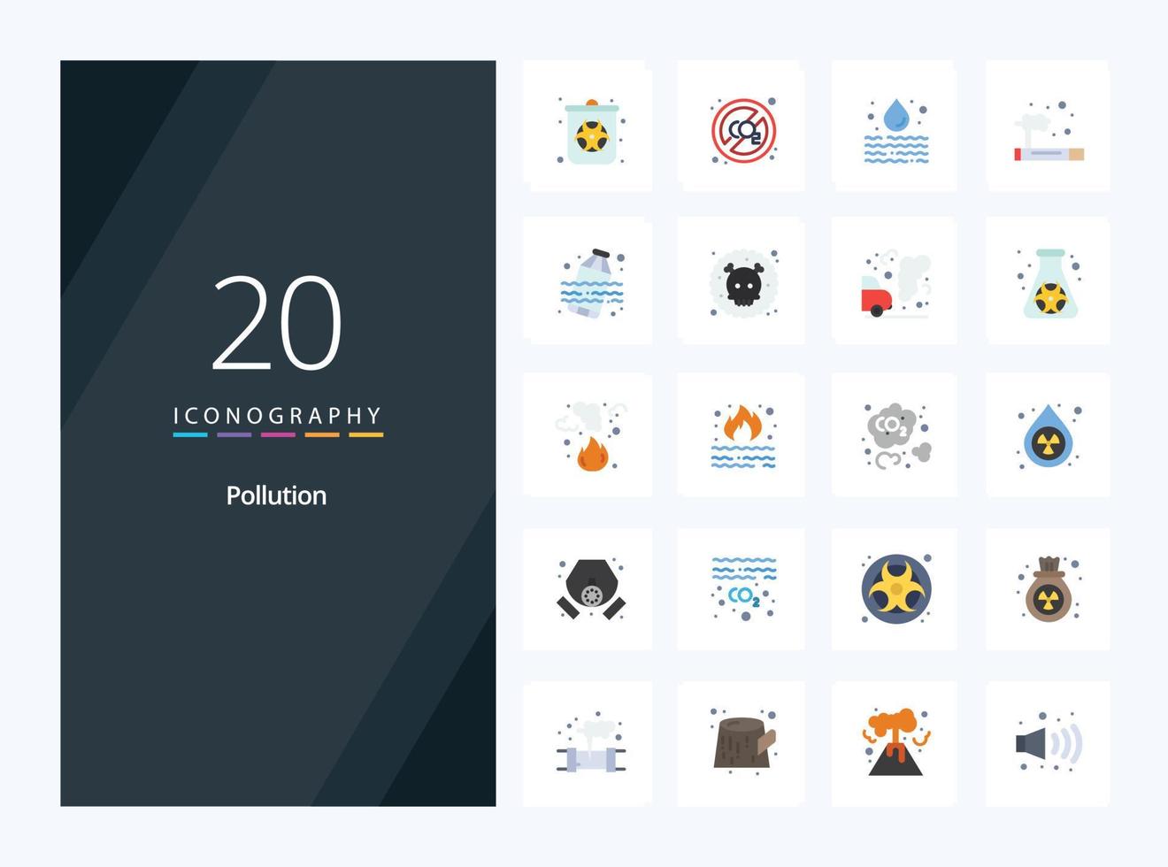 20 Pollution Flat Color icon for presentation vector