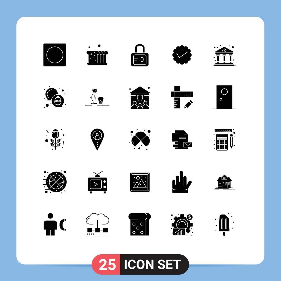 25 Thematic Vector Solid Glyphs and Editable Symbols of bank social meal message chat Editable Vector Design Elements