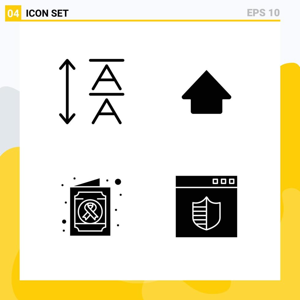 Universal Icon Symbols Group of 4 Modern Solid Glyphs of font secure up medical webpage Editable Vector Design Elements