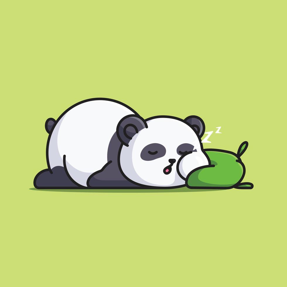 Cute cartoon fat panda sleeping with soft pillow vector illustration