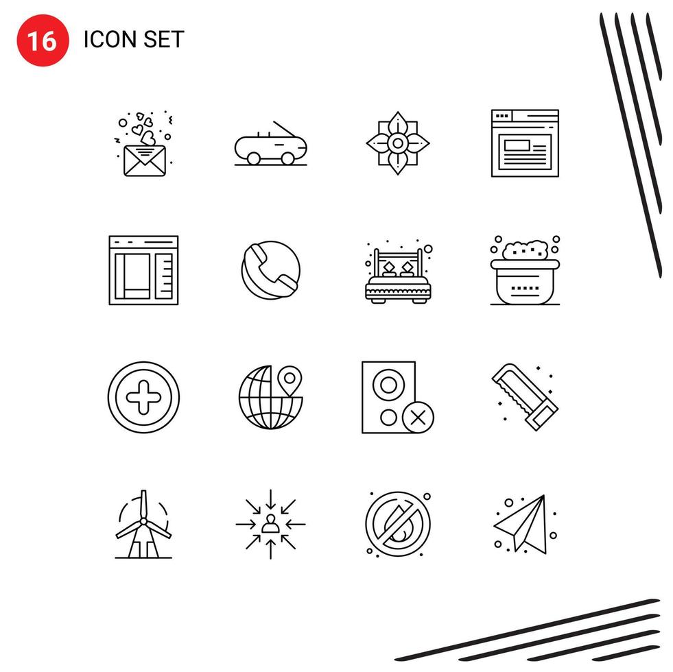 Set of 16 Modern UI Icons Symbols Signs for development coding china browser web Editable Vector Design Elements