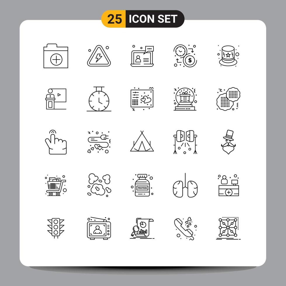 Mobile Interface Line Set of 25 Pictograms of up down money support dollar help Editable Vector Design Elements