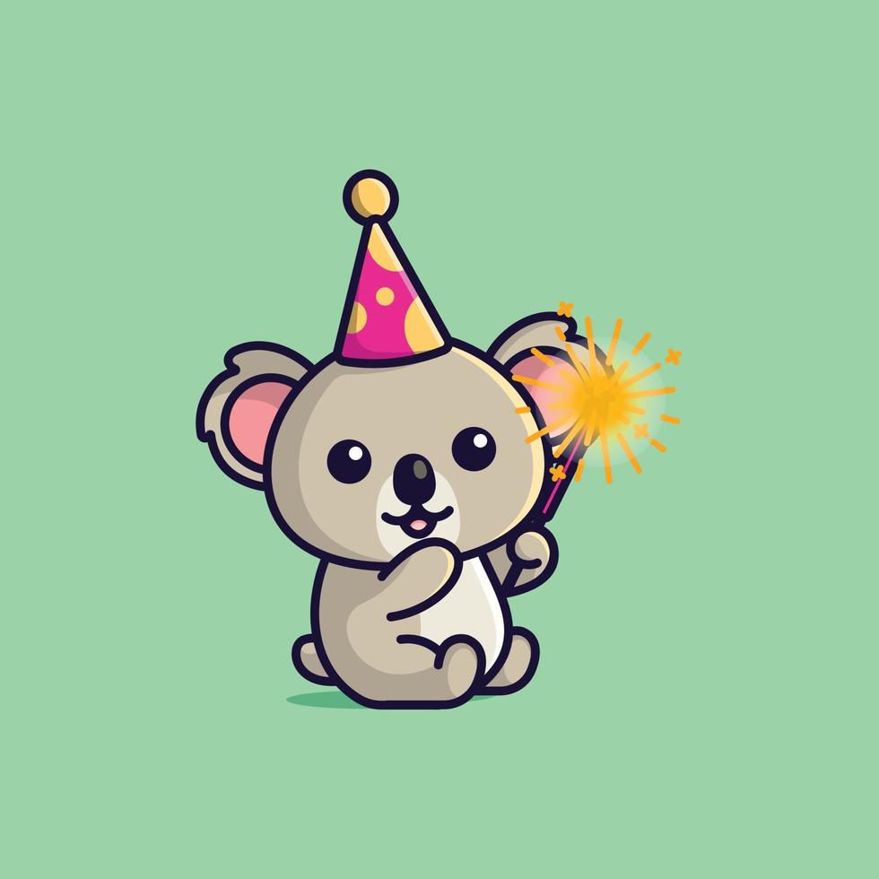 Cute cartoon koala with fireworks in new year free simple illustration vector