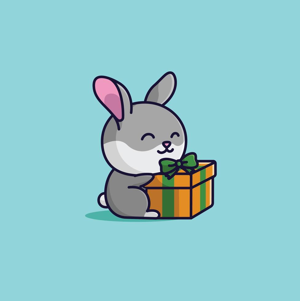 cute cartoon rabbit with giftbox vector