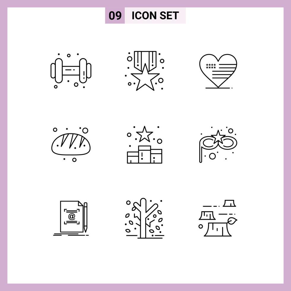 Set of 9 Vector Outlines on Grid for rating media love food baking Editable Vector Design Elements