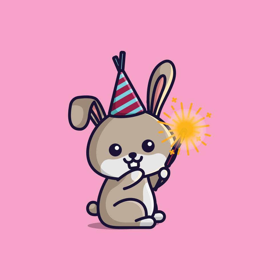 Cute cartoon rabbit with fireworks in new year free simple illustration vector