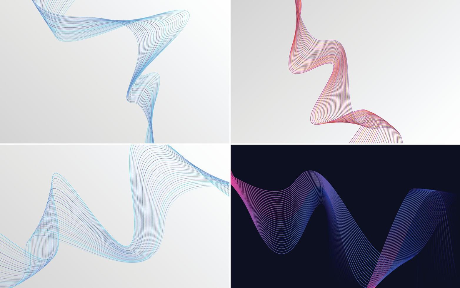 Set of 4 geometric wave pattern background Abstract waving line vector