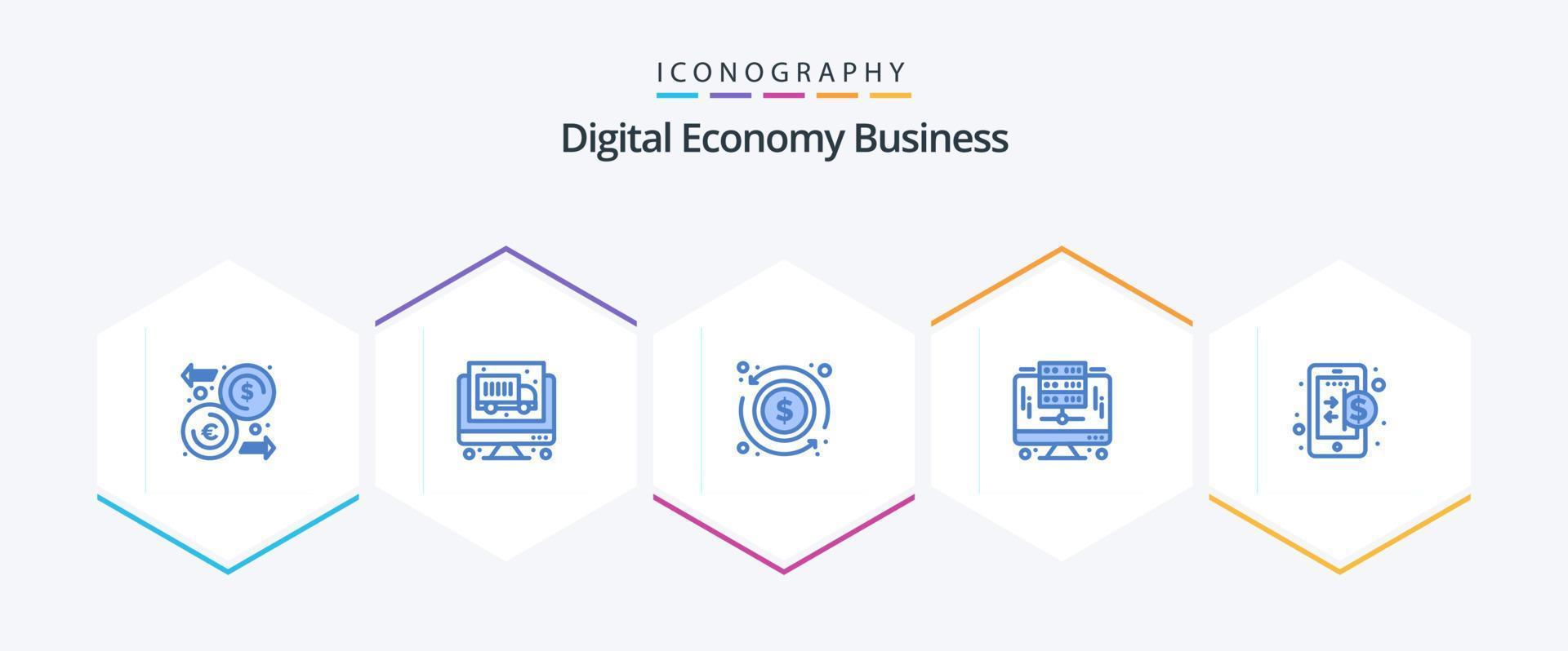 negocio de economía digital 25 paquete de iconos azules que incluye finanzas. negocio. dólar. servidor. digital vector