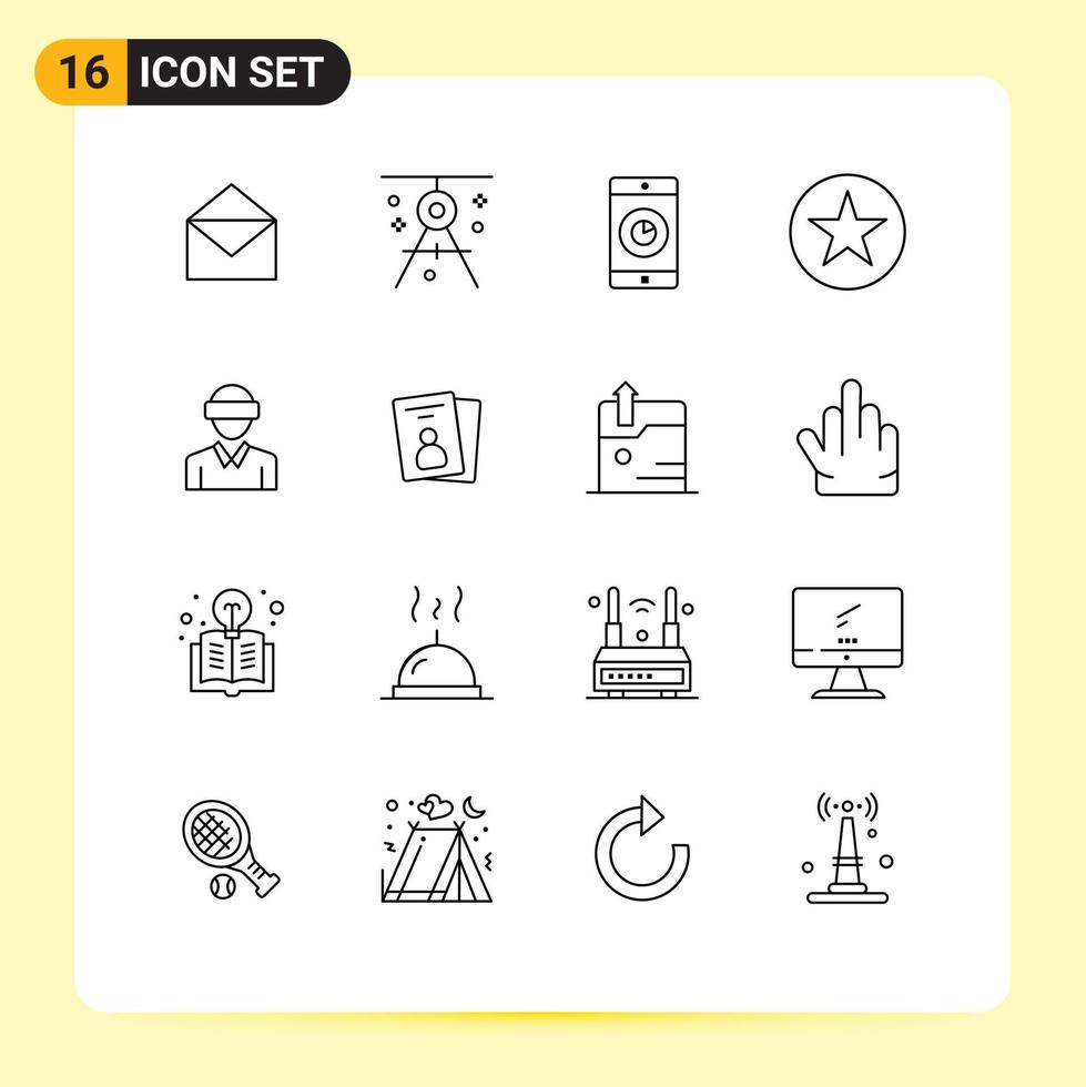 User Interface Pack of 16 Basic Outlines of motion star drawing multimedia time Editable Vector Design Elements