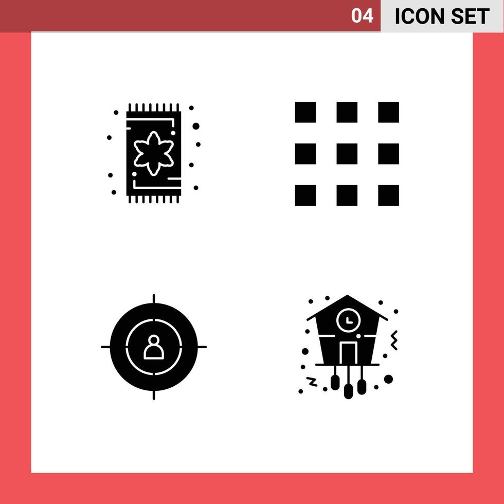 Modern Set of 4 Solid Glyphs and symbols such as carpet person rug audience christmas Editable Vector Design Elements