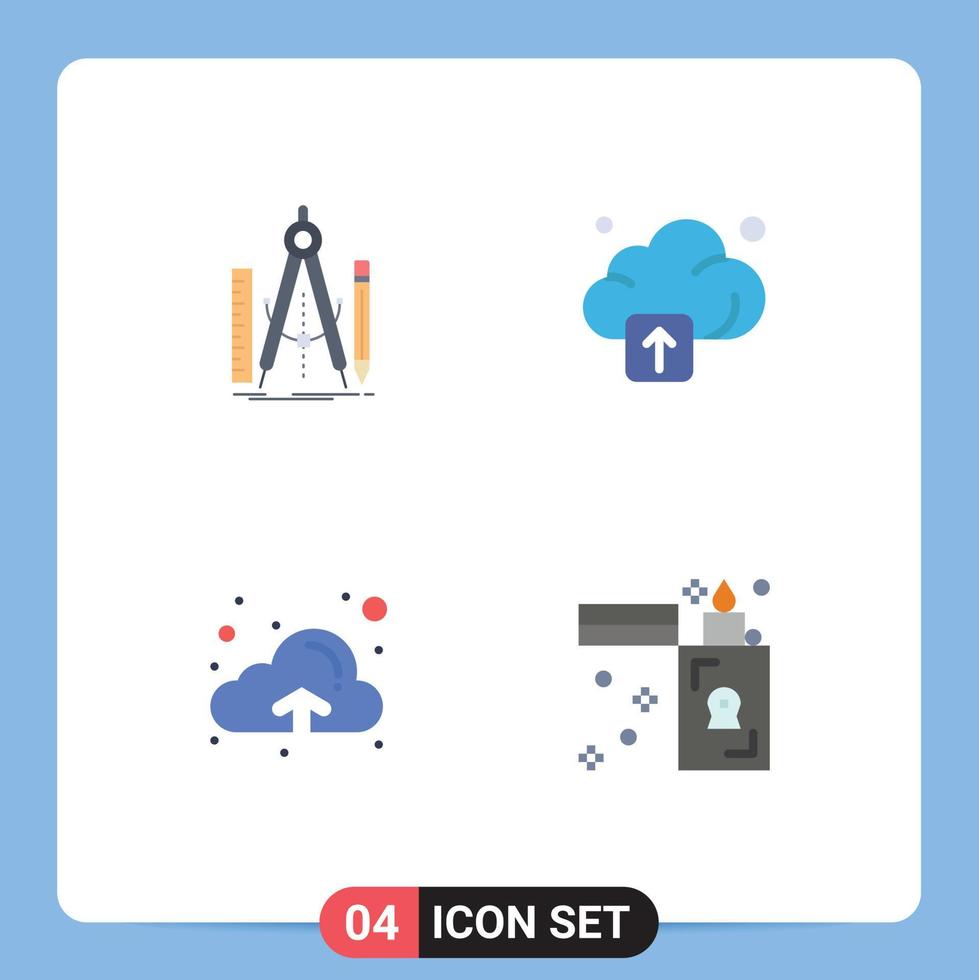 Universal Icon Symbols Group of 4 Modern Flat Icons of build up math upload fire Editable Vector Design Elements