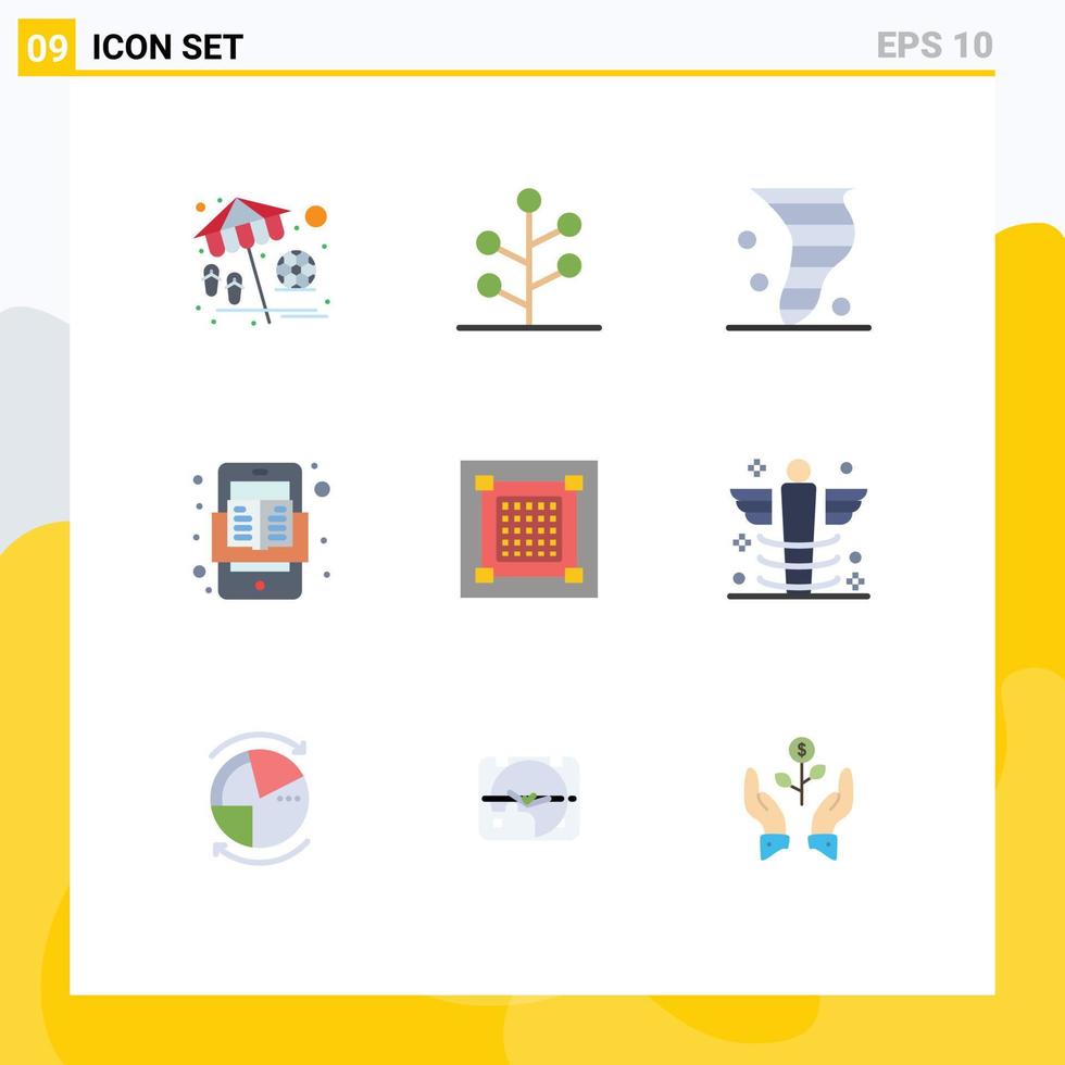 Mobile Interface Flat Color Set of 9 Pictograms of creative online air mobile wind Editable Vector Design Elements
