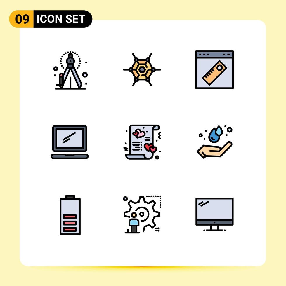 9 Universal Filledline Flat Colors Set for Web and Mobile Applications heart laptop tool imac monitor Editable Vector Design Elements