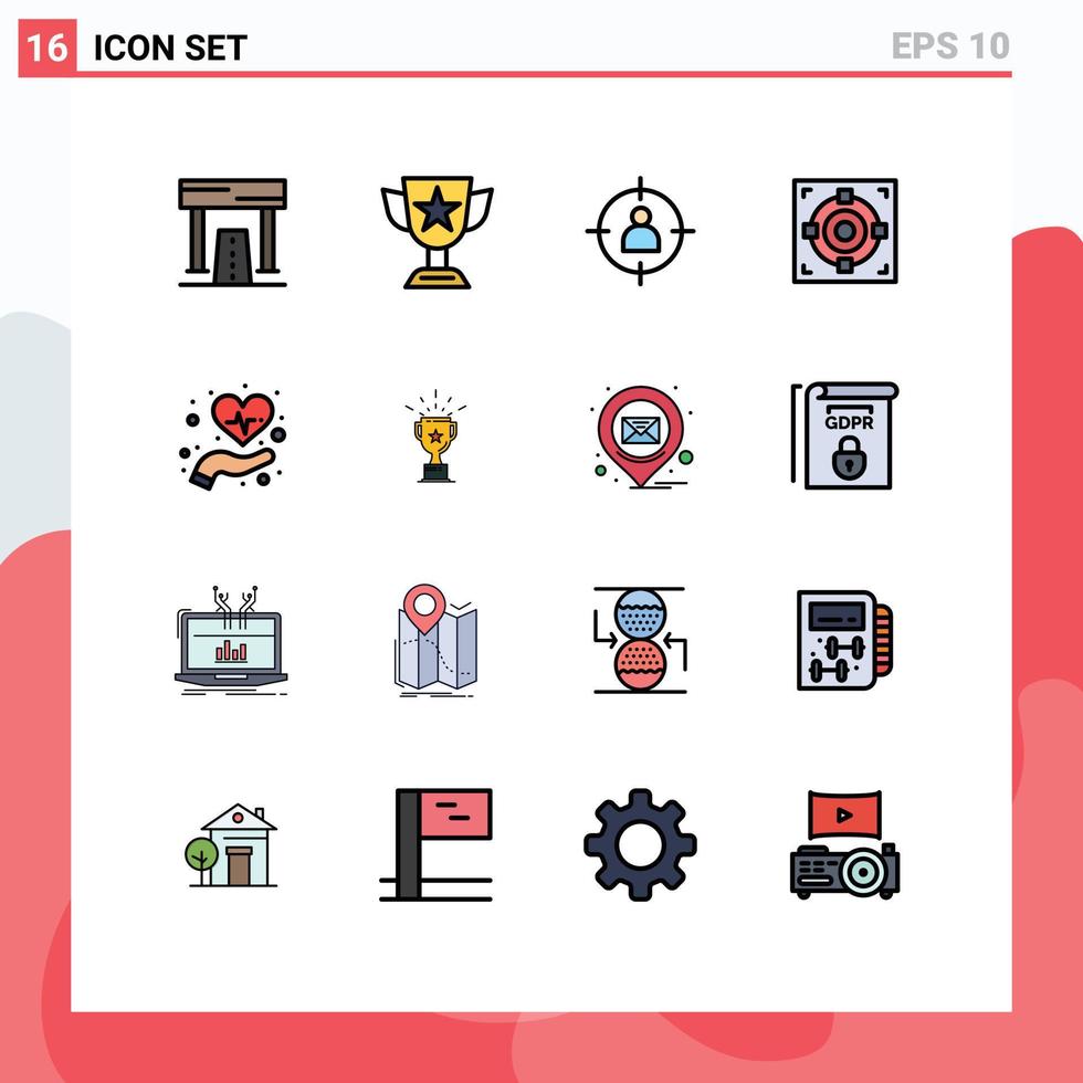 Universal Icon Symbols Group of 16 Modern Flat Color Filled Lines of success target prize user target Editable Creative Vector Design Elements