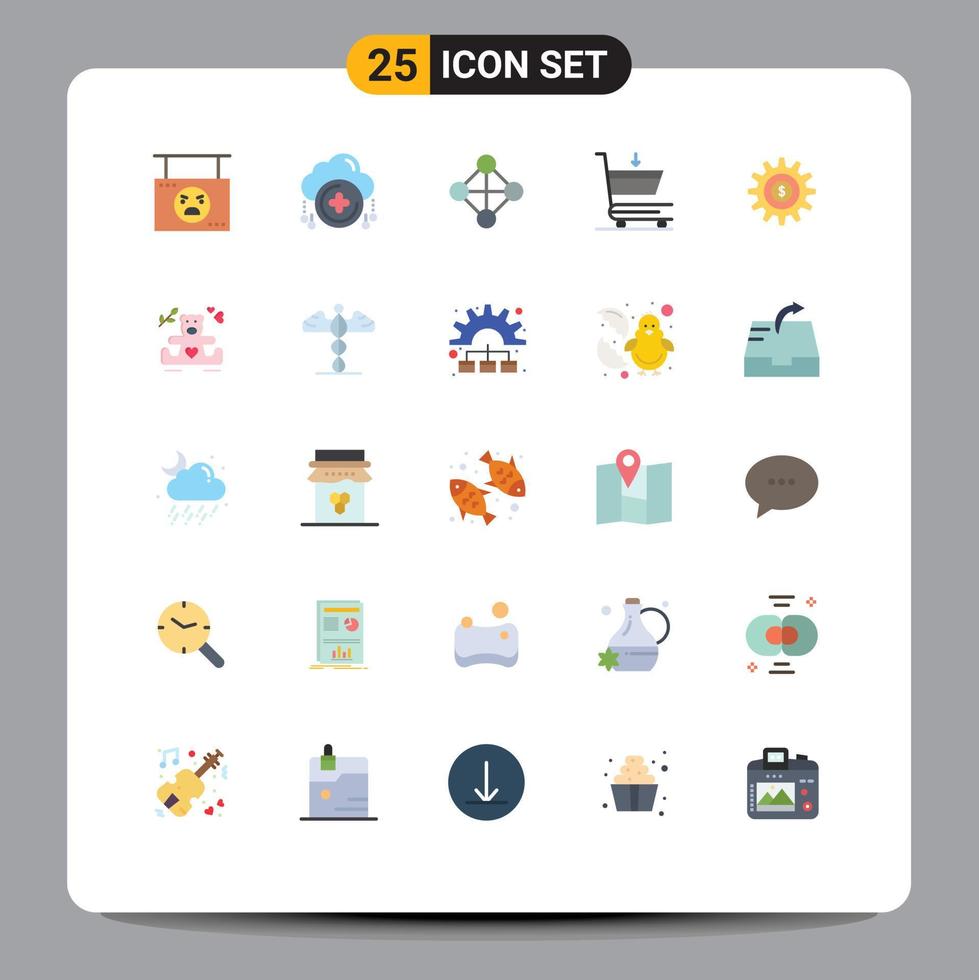 25 Creative Icons Modern Signs and Symbols of money gear plus shopping cart Editable Vector Design Elements