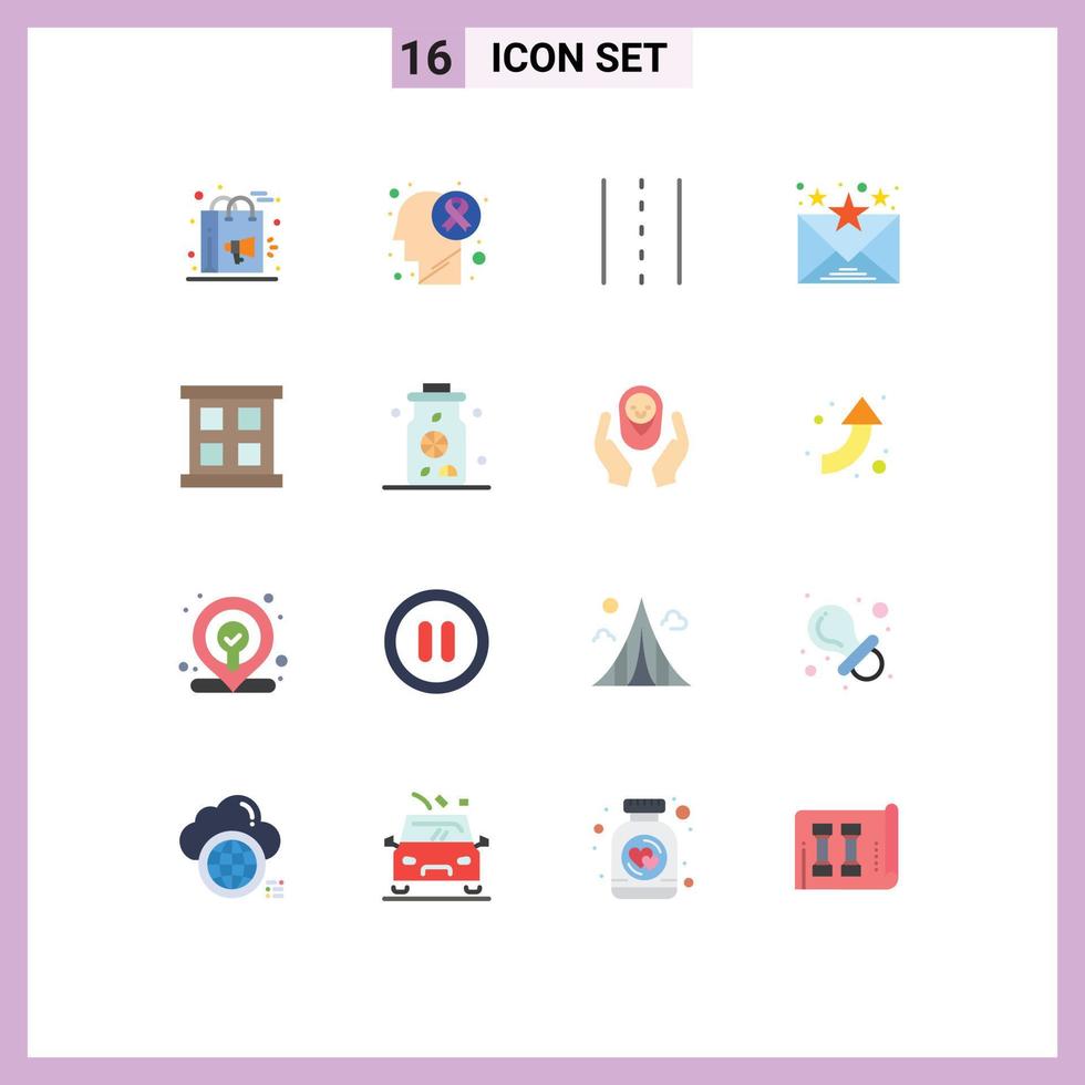 16 Universal Flat Color Signs Symbols of frame favourite disease email path Editable Pack of Creative Vector Design Elements