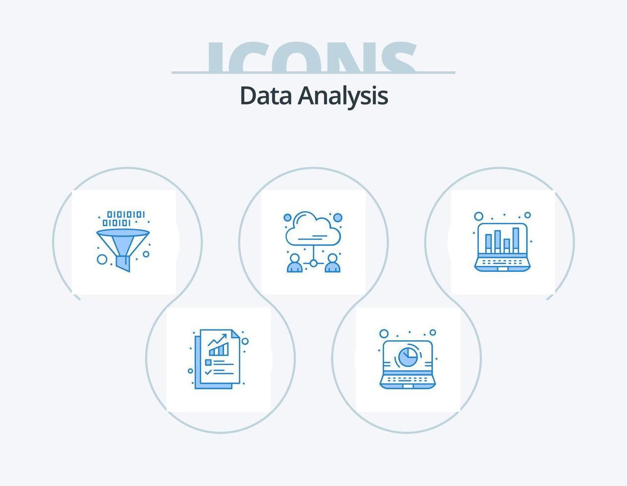 análisis de datos paquete de iconos azules 5 diseño de iconos. usuario. datos. embudo. negocio. codificación vector