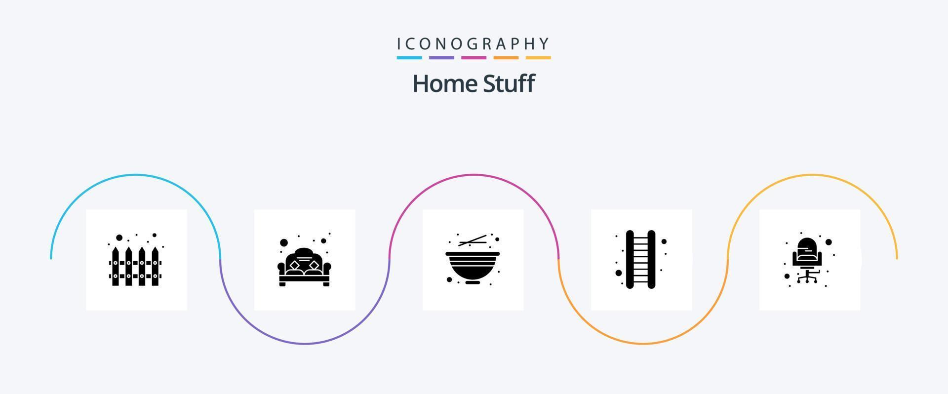 Home Stuff Glyph 5 Icon Pack Including desk. stairs. bowl. home. apartment vector