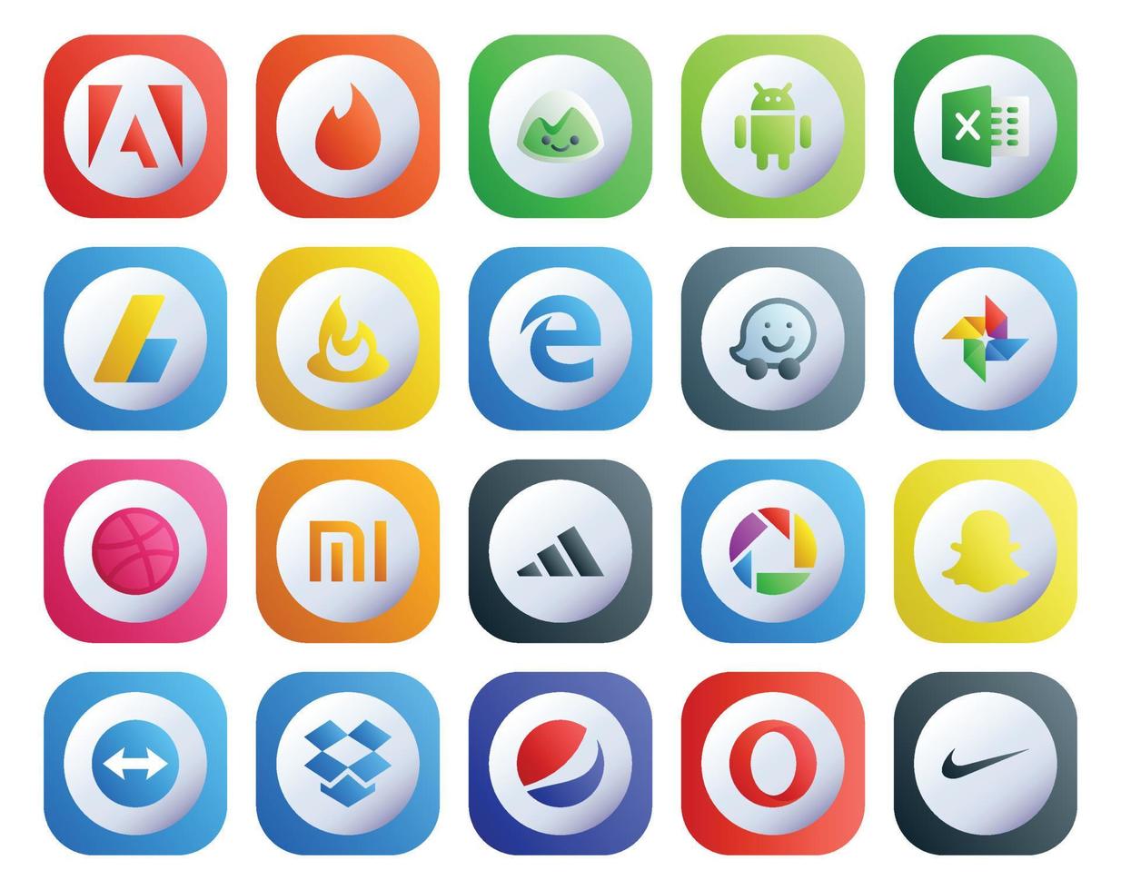 20 Social Media Icon Pack Including dropbox snapchat edge picasa xiaomi vector