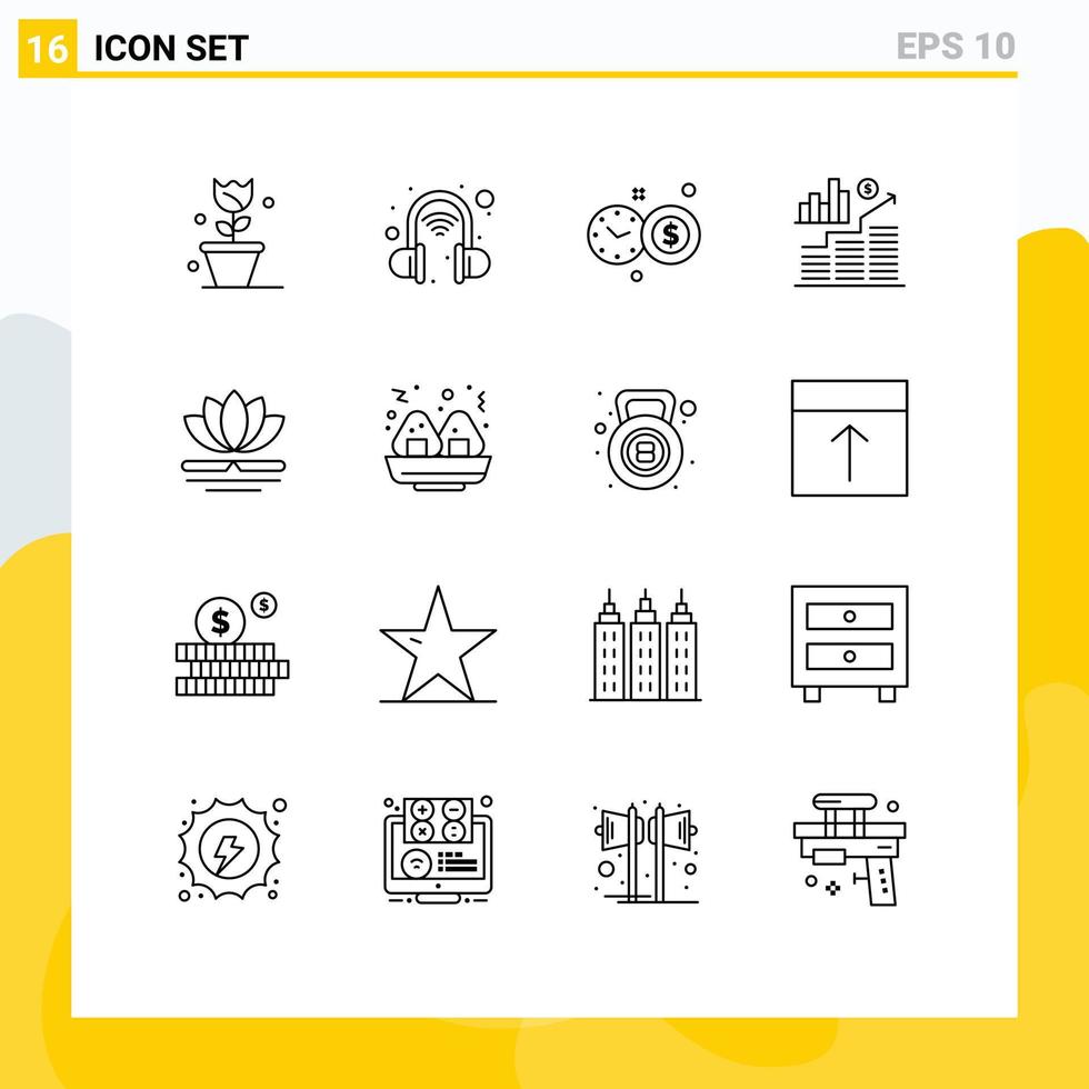 Pack of 16 creative Outlines of chinese spa investment time flower money Editable Vector Design Elements