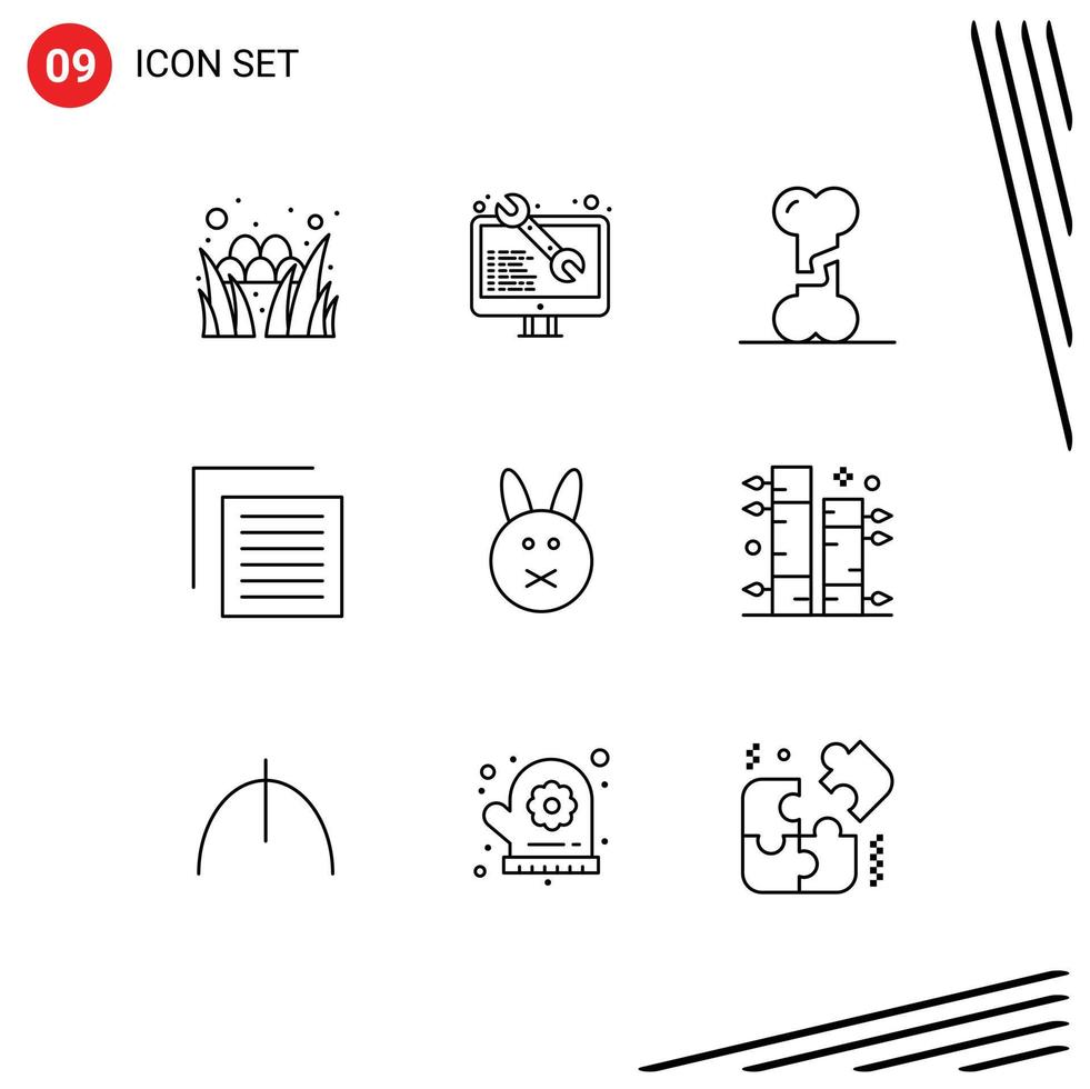 Group of 9 Outlines Signs and Symbols for easter interface bone user document Editable Vector Design Elements