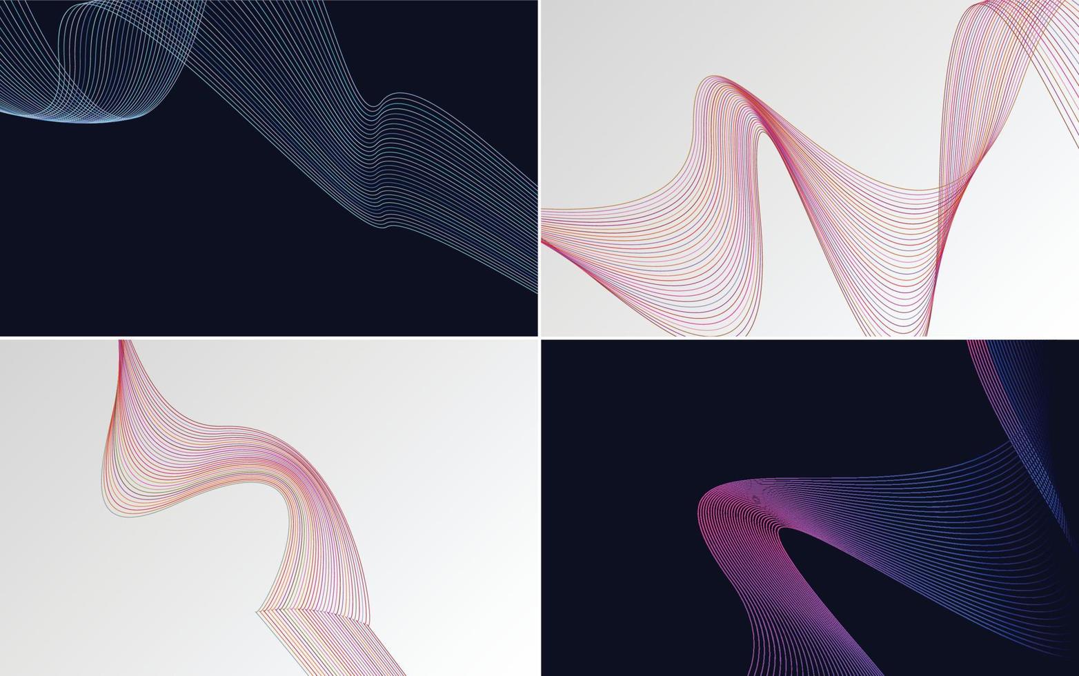 Set of 4 geometric wave pattern background Abstract waving line vector