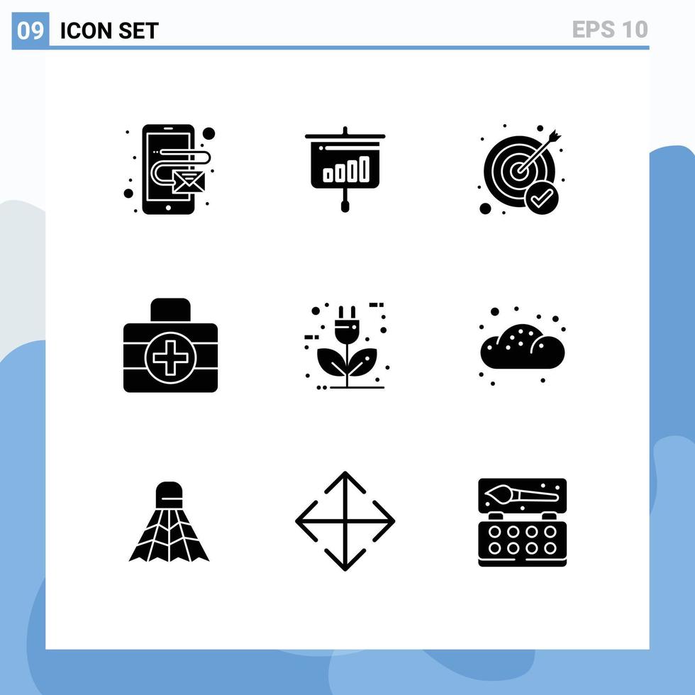 Pack of 9 creative Solid Glyphs of eco auto achievement ic medical kit Editable Vector Design Elements