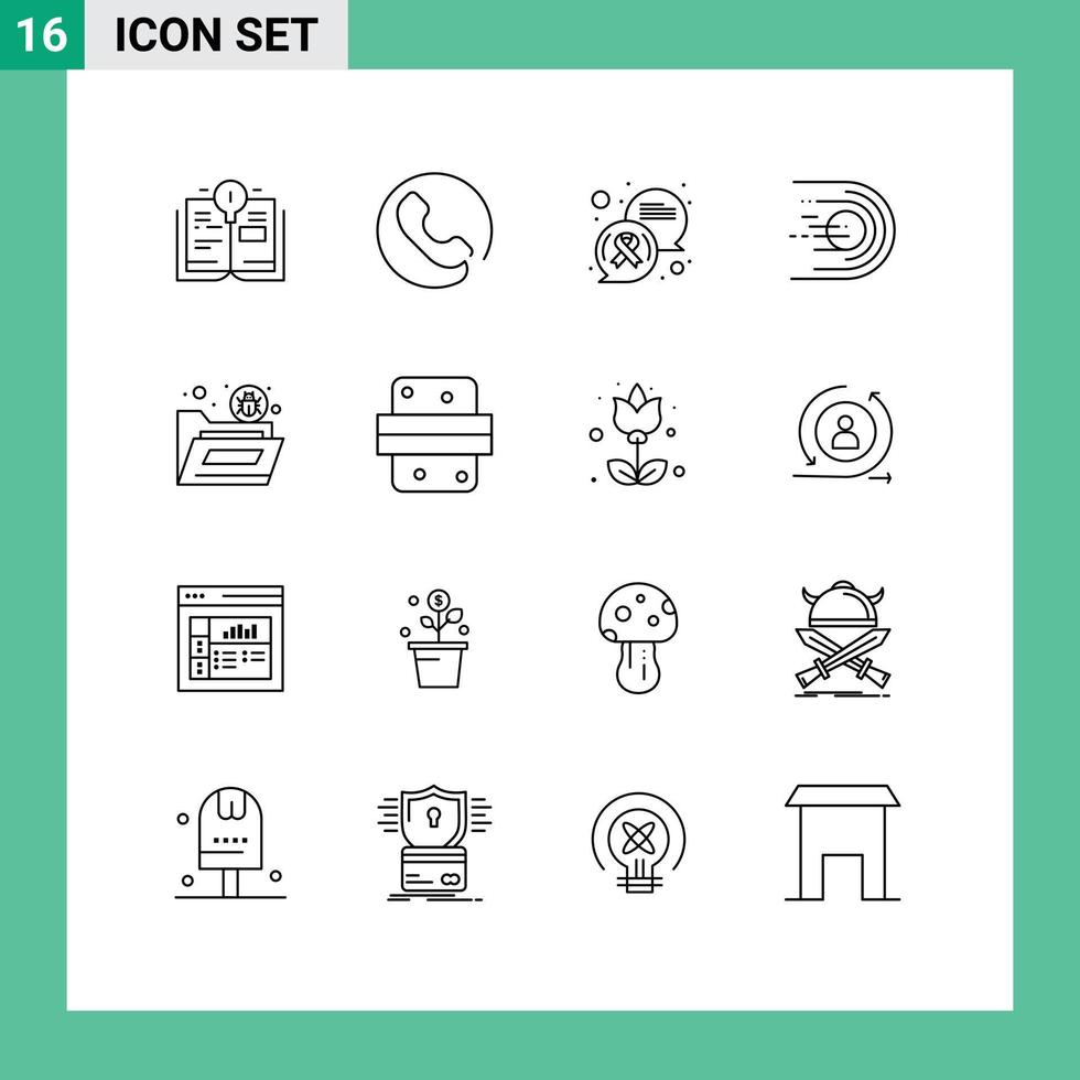 Pictogram Set of 16 Simple Outlines of folder bug message space flight Editable Vector Design Elements