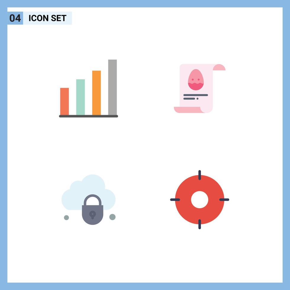 Flat Icon Pack of 4 Universal Symbols of analytic cloud user aester security Editable Vector Design Elements