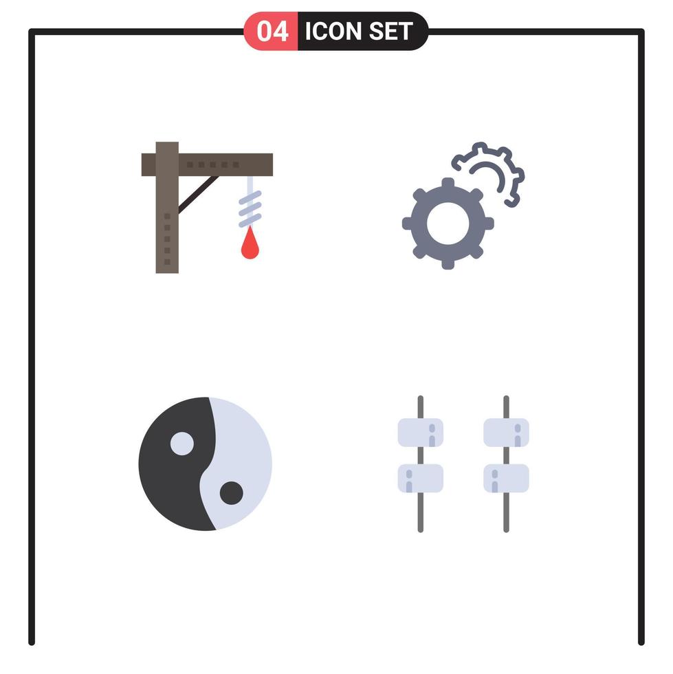 Pack of 4 Modern Flat Icons Signs and Symbols for Web Print Media such as brightness yin halloween gears marshmallow Editable Vector Design Elements