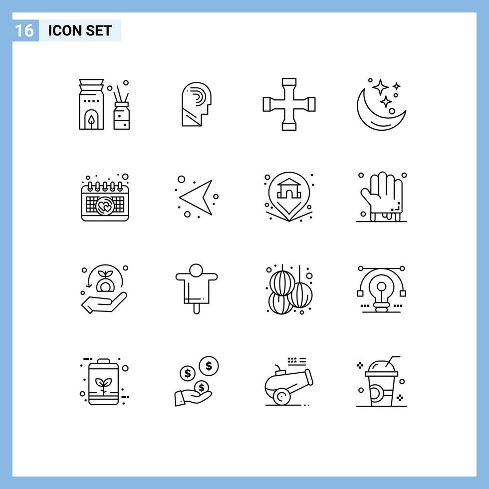 Pictogram Set of 16 Simple Outlines of space star switch night transportation Editable Vector Design Elements