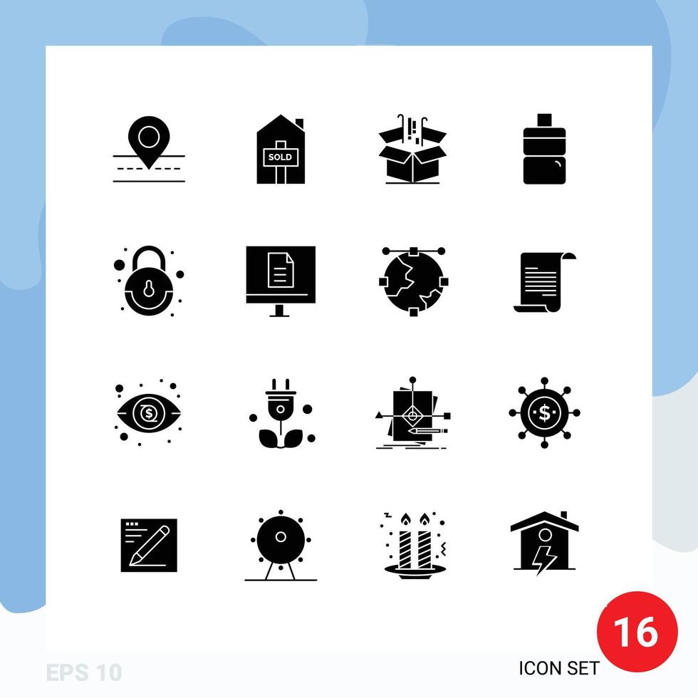 Modern Set of 16 Solid Glyphs and symbols such as business lock business interface sport Editable Vector Design Elements