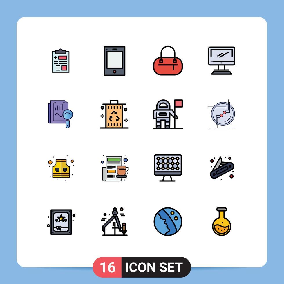 16 Creative Icons Modern Signs and Symbols of search file bag pc device Editable Creative Vector Design Elements