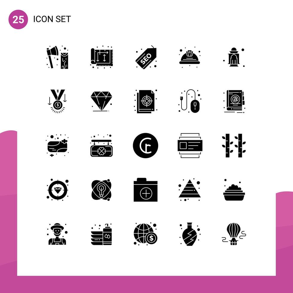 25 Solid Glyph concept for Websites Mobile and Apps labour helmet house day label Editable Vector Design Elements
