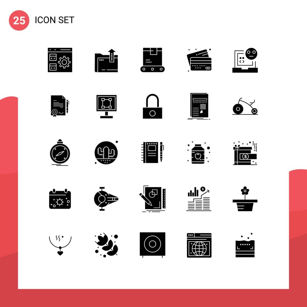 Pictogram Set of 25 Simple Solid Glyphs of payment credit storage cards shipping Editable Vector Design Elements