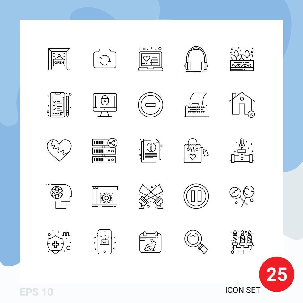 Universal Icon Symbols Group of 25 Modern Lines of grower studio medical monitor headphone Editable Vector Design Elements