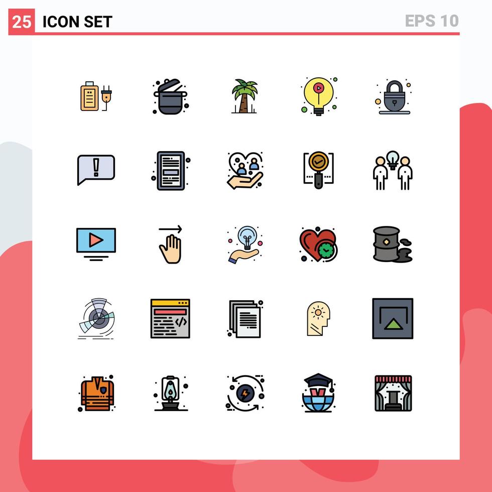 Modern Set of 25 Filled line Flat Colors Pictograph of padlock knowledge supermarket idea education Editable Vector Design Elements