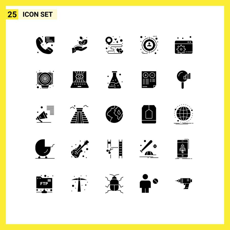 Universal Icon Symbols Group of 25 Modern Solid Glyphs of user selection success focus map Editable Vector Design Elements